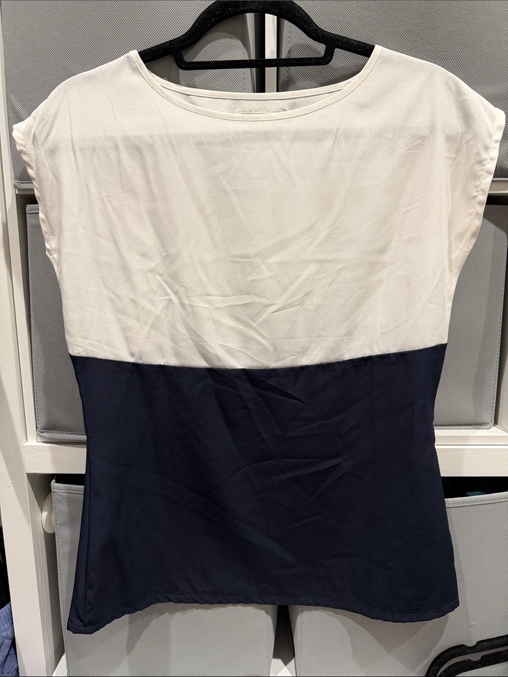 Women's Two-Tone Navy and White Cap-Sleeve Top
